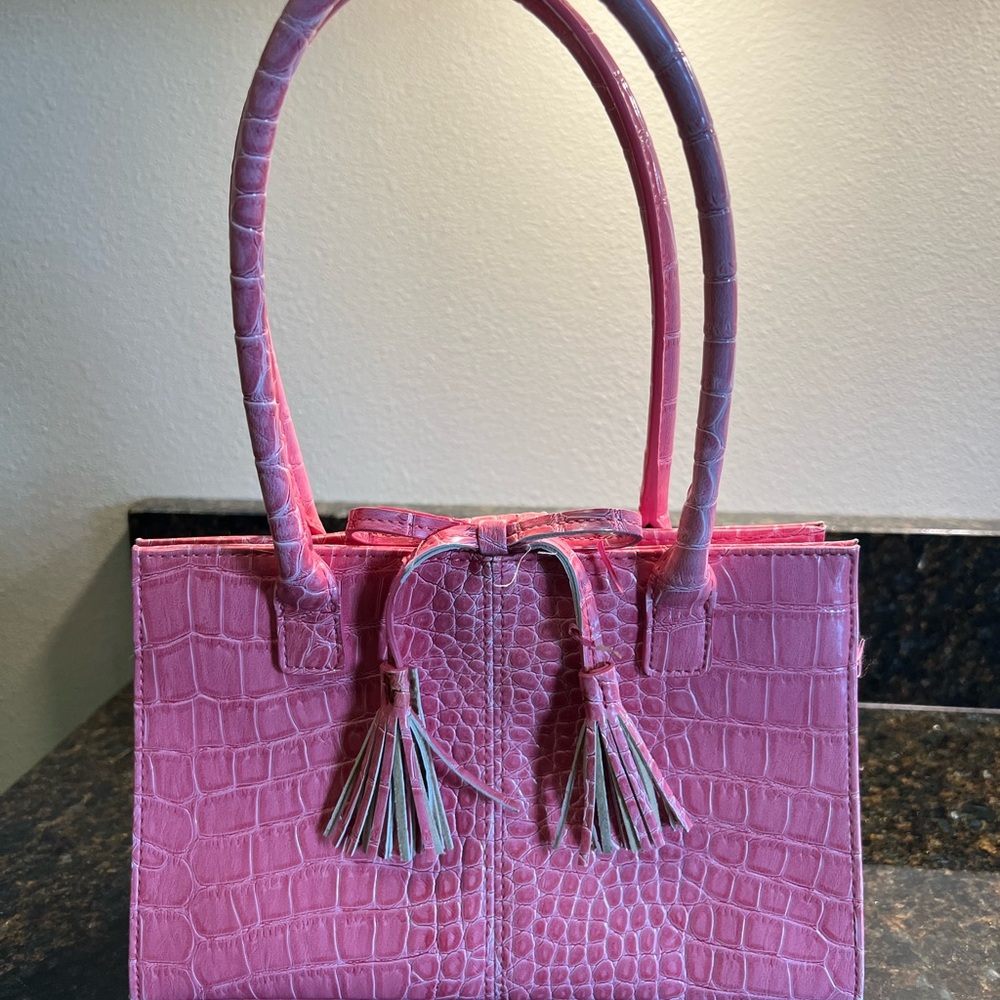 Liz Claiborne Pink Crocodile-Embossed Satchel